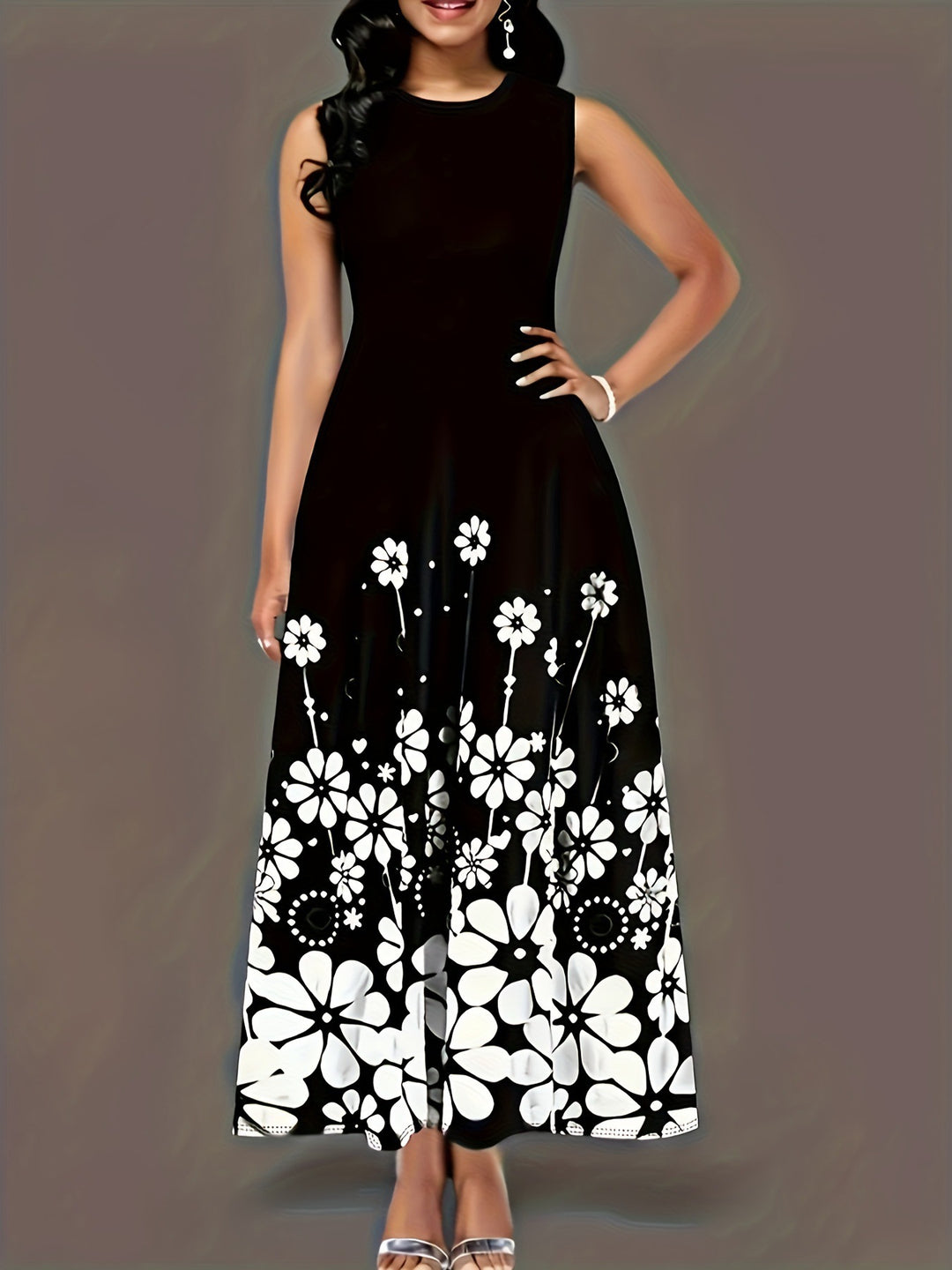 Damen Maxikleid mit floralem Muster und praktischen Seitentaschen R&B