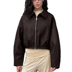 Damen modische cropped jacke mit voluminösen Ärmeln R&B