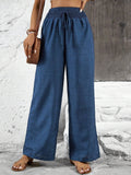Damen weit geschnittene Sommerhose mit elastischem Bund und Kordelzug R&B