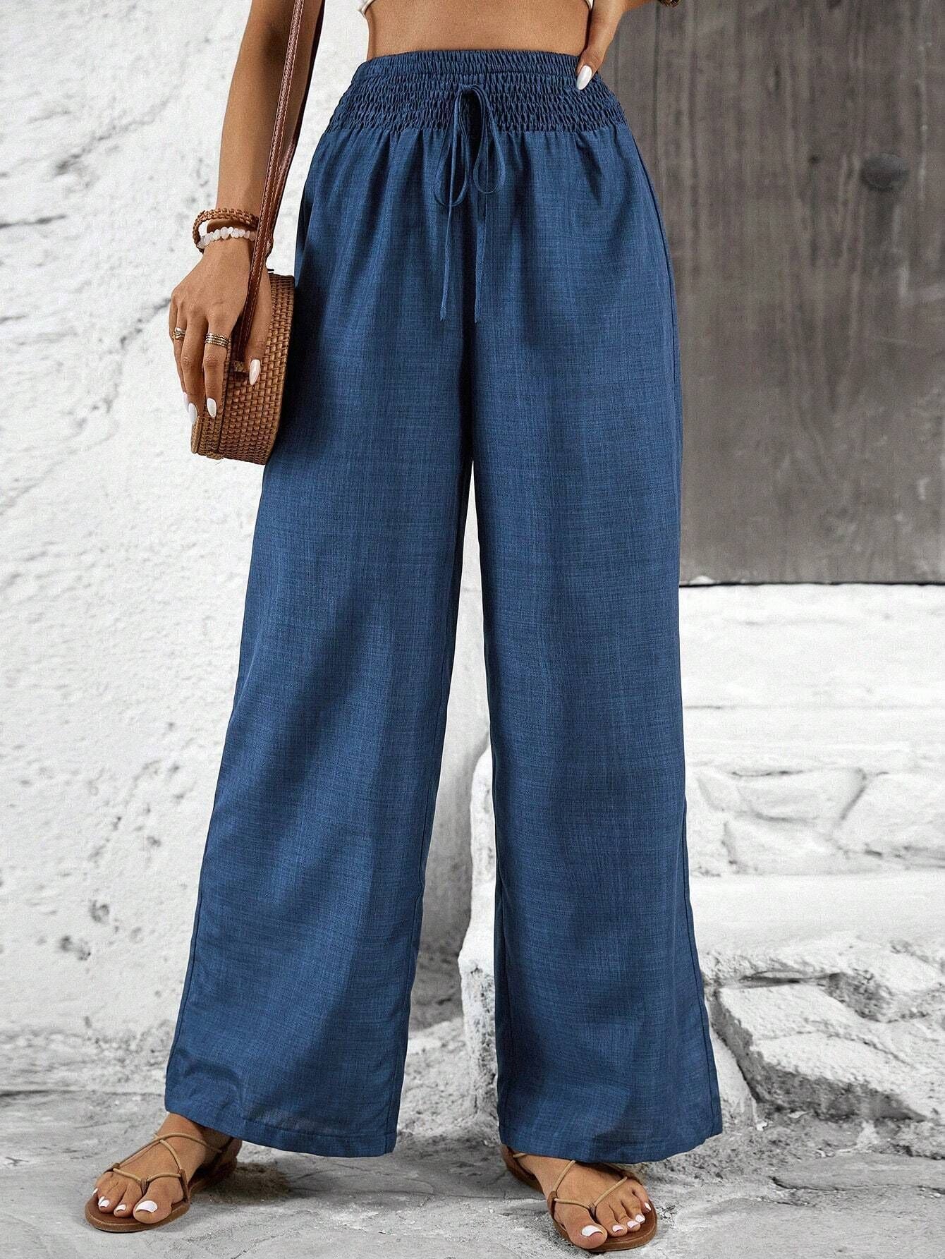 Damen weit geschnittene Sommerhose mit elastischem Bund und Kordelzug R&B
