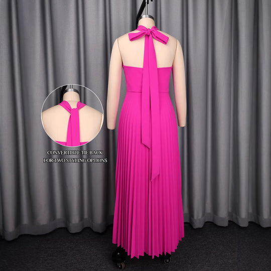 Damen Elegantes Plissiertes Maxikleid mit dekorativen Rosen R&B