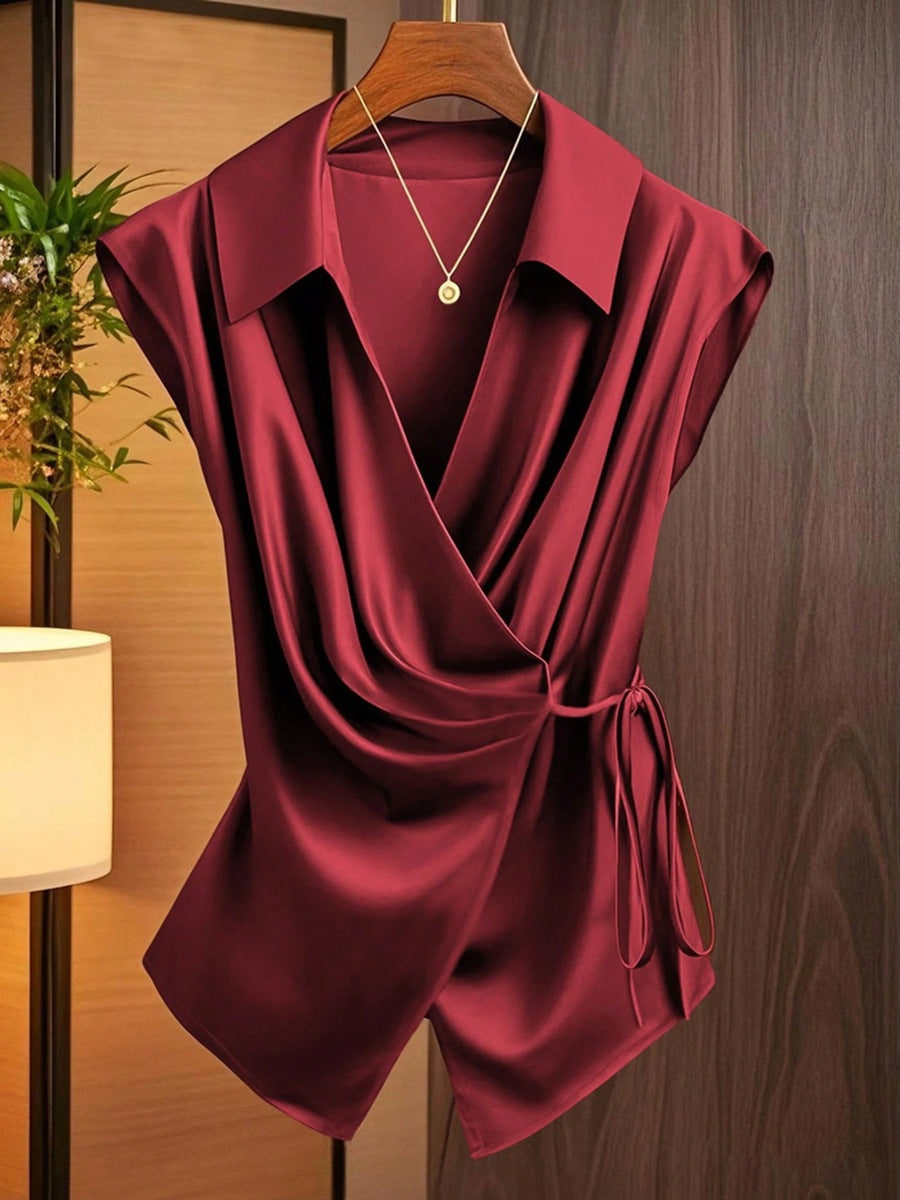 Damen elegante Wickelbluse mit femininer Drapierung und Schalkragen R&B