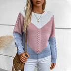 Damen modischer Strickpullover mit geometrischem Muster und Zopfrippen