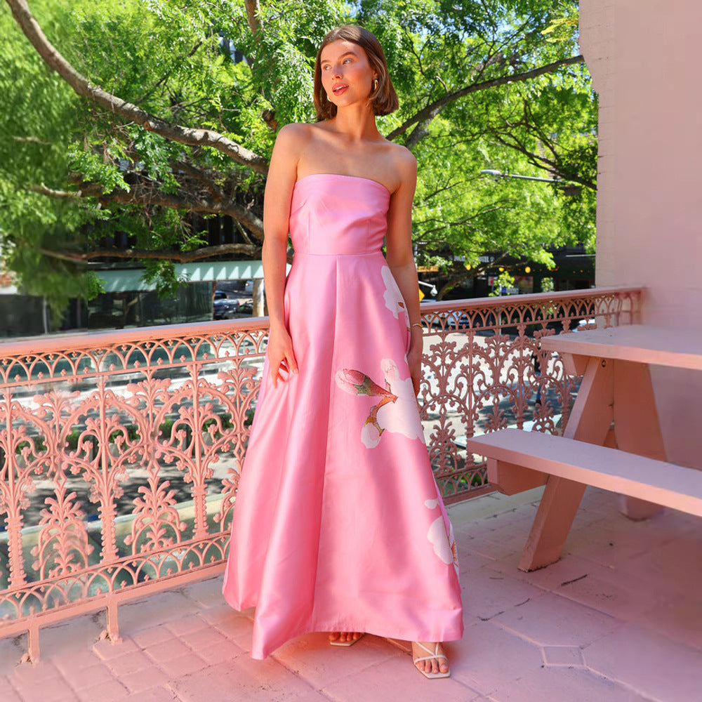 Damen Ballkleid mit floralem Oberteil und schwingendem Rock R&B