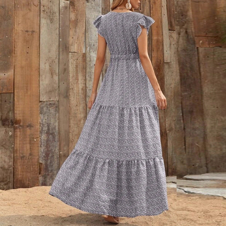 Damen Maxi-Kleid mit floralem Design und voluminösem Rock R&B