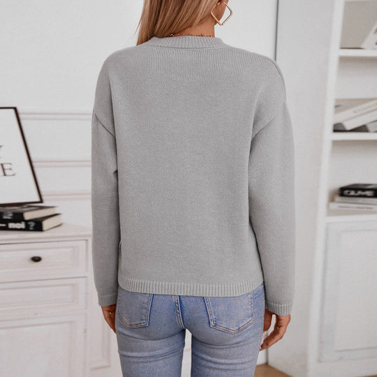 Damen lässiger Pullover mit Knopfdetails und Brusttasche R&B