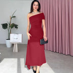 Damen Elegantes Maxikleid mit asymmetrischem Ausschnitt und raffiniertem Träger R&B