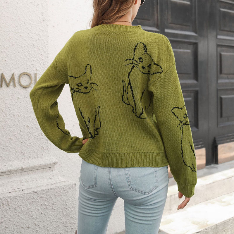 R&B | Verspielter Strickpullover Mit Katzenmuster