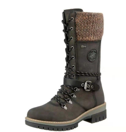 Damen winterliche Schnürstiefel mit kuscheligem Strickkragen und robustem Sohlenprofil R&B