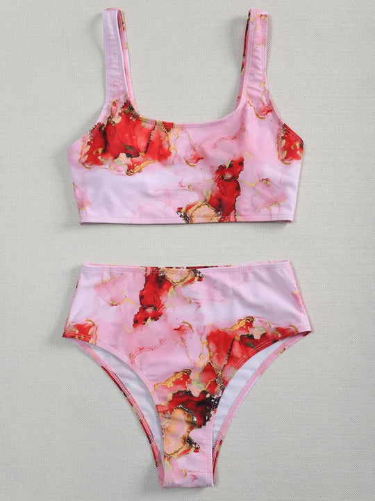 Damen Asymmetrisches Bikini-Set mit geknotetem Oberteil R&B
