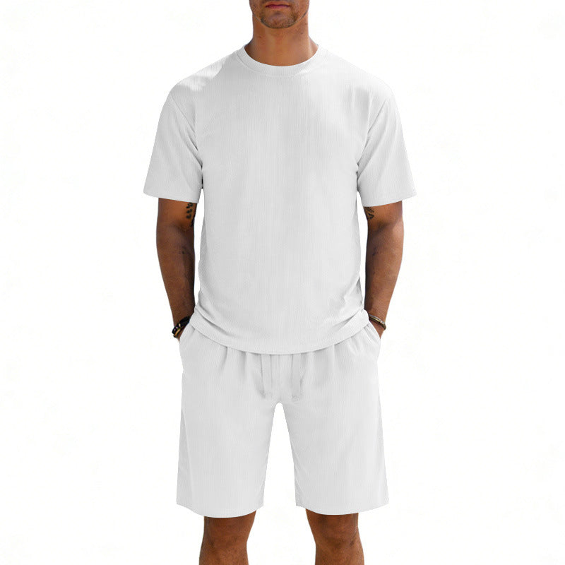Herren nan Kurzarmshirt- und Bermudakombination aus geripptem Jersey mit elastischem Tunnelzugbund R&B