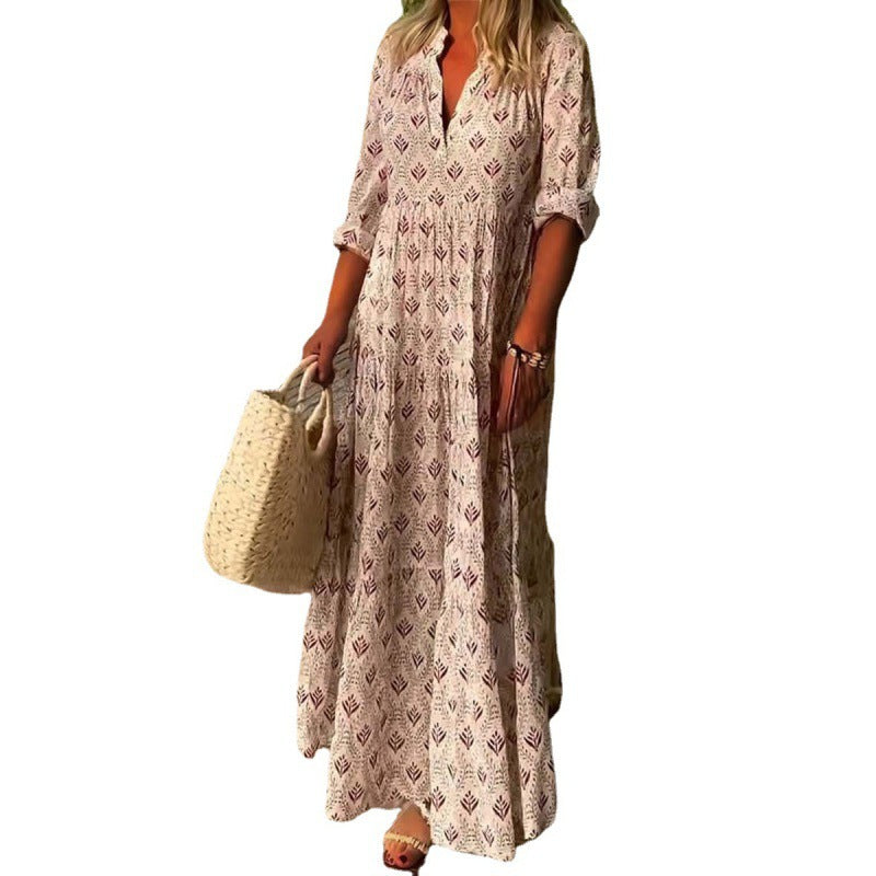 Damen Maxikleid mit modischem V-Ausschnitt und lässigem Schnitt R&B