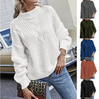 Damen lässiger Strickpullover mit tiefem Rundhalsausschnitt und lockerer Passform