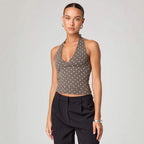Damen Halter-Top mit Punktmuster und V-Ausschnitt R&B