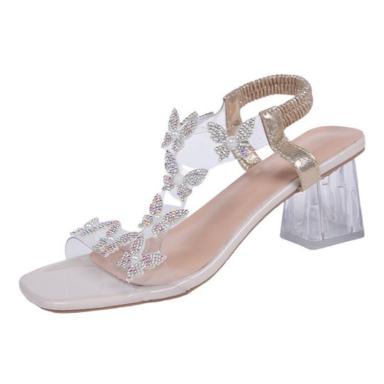Damen elegante Sandaletten mit transparentem Design und funkelnden Applikationen R&B