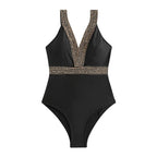 Damen Eleganter V-Ausschnitt Badeanzug mit Spitzenbesatz R&B