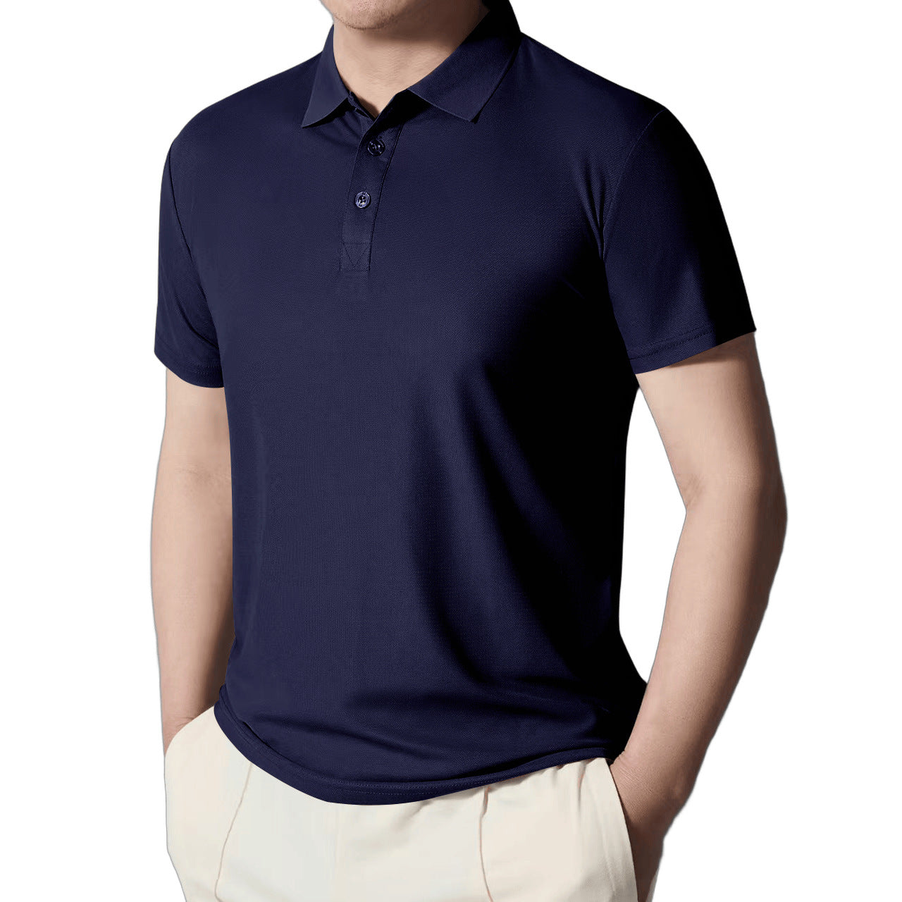 Herren nan figurbetontes Kurzarm-Poloshirt aus elastischem Jersey mit Hemdkragen und kurzer Knopfleiste R&B