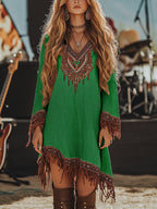 Damen Festival-Kleid mit kunstvollem Stickdesign und Fransen R&B