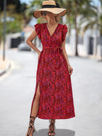 Damen Maxikleid mit voluminösen Rüschen und elastischem Taillenband R&B