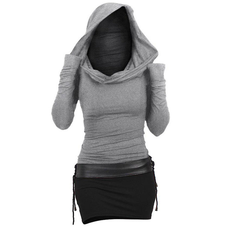 Damen Hoodie-Kleid mit Wickelkragen und figurbetontem Schnitt R&B