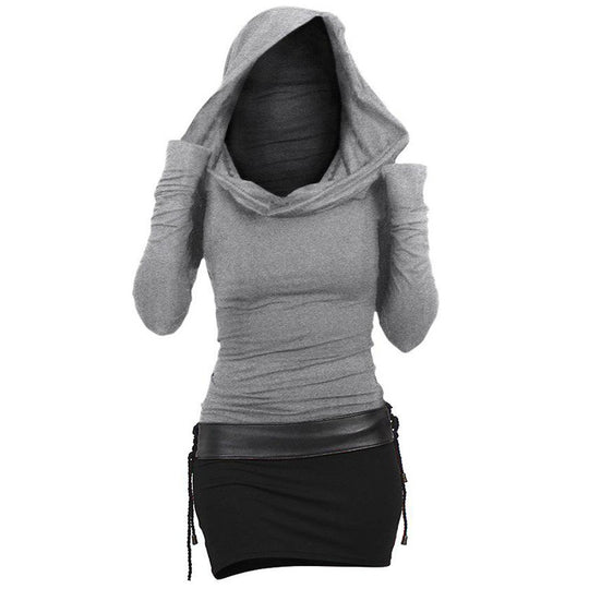 Damen Hoodie-Kleid mit Wickelkragen und figurbetontem Schnitt R&B