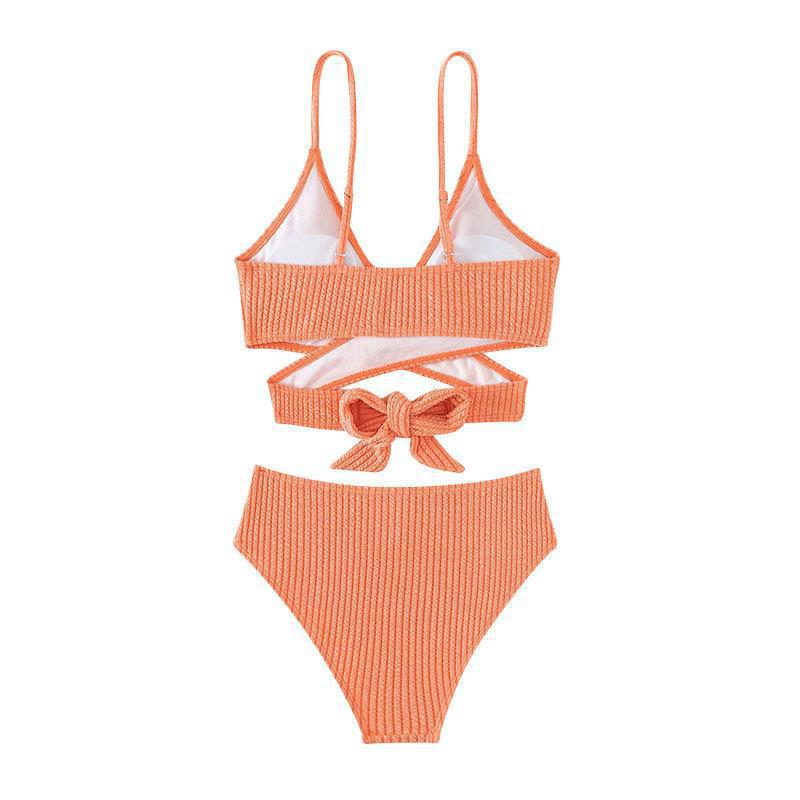 Damen Rippstruktur Bikini-Set mit verstellbaren Trägern und hohem Taillenschnitt