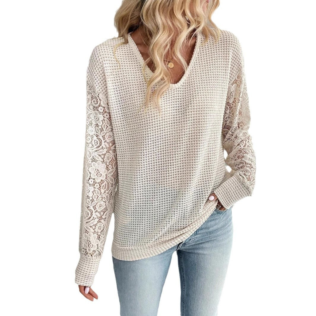 Damen Luftiger Pullover mit Spitzenärmeln R&B