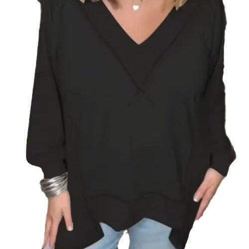 Damen Lässiger Pullover mit halbarm und V-Ausschnitt R&B