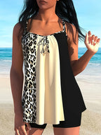 Damen Freizeit Tankini mit modernem Animal-Print und verstellbaren Trägern R&B