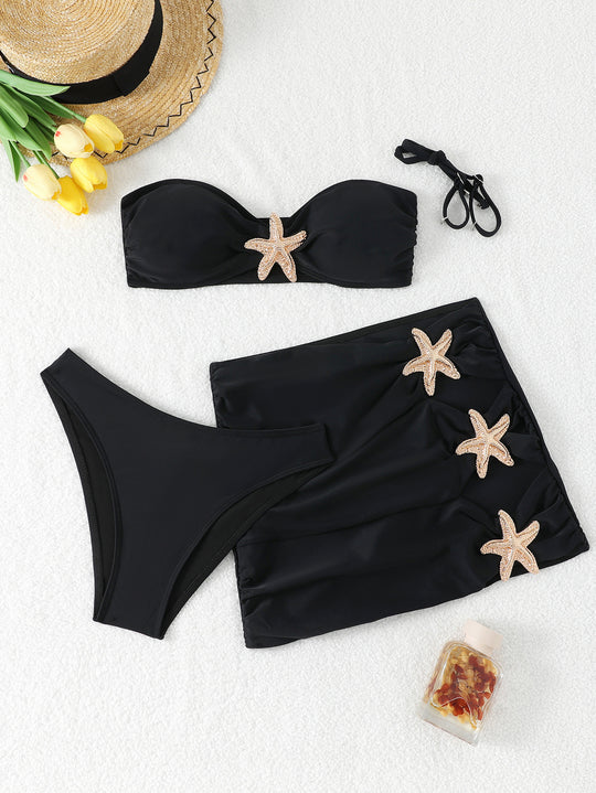 Damen Bandeau-Bikini-Set mit verziertem Rock R&B