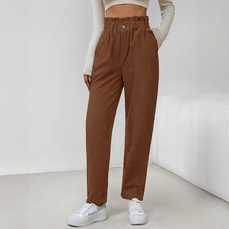 Damen stylische Hose mit hohem Taillenbund und bindbarem Gürtel R&B