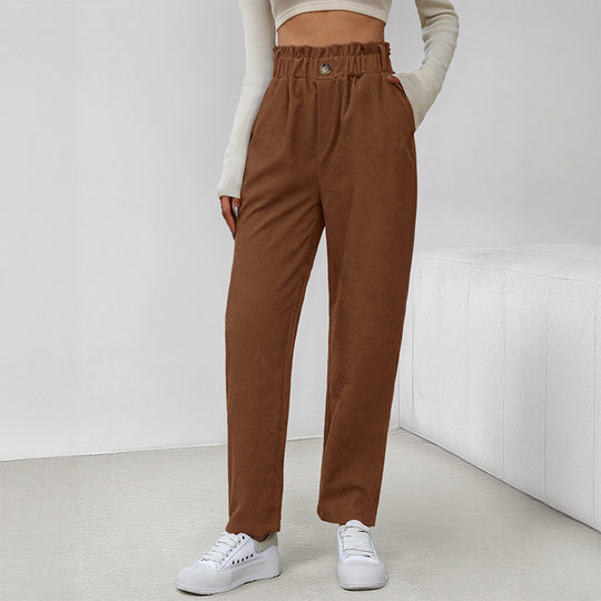 Damen stylische Hose mit hohem Taillenbund und bindbarem Gürtel R&B