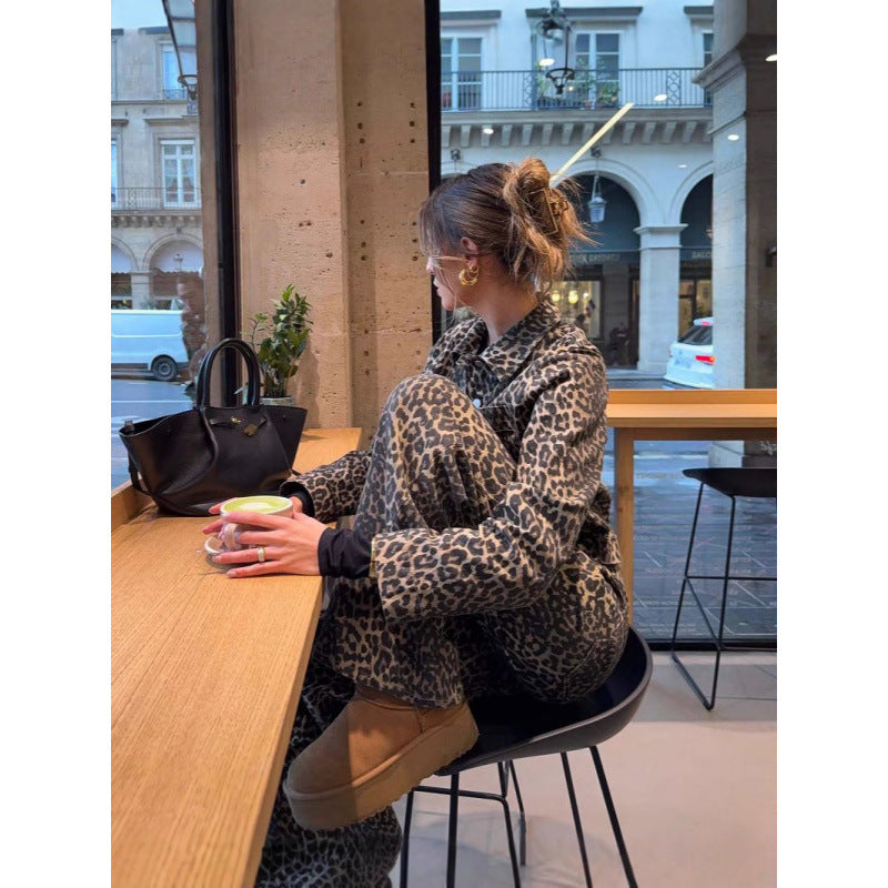 Damen lässige Leo-Print Jacke mit praktischen Taschen R&B