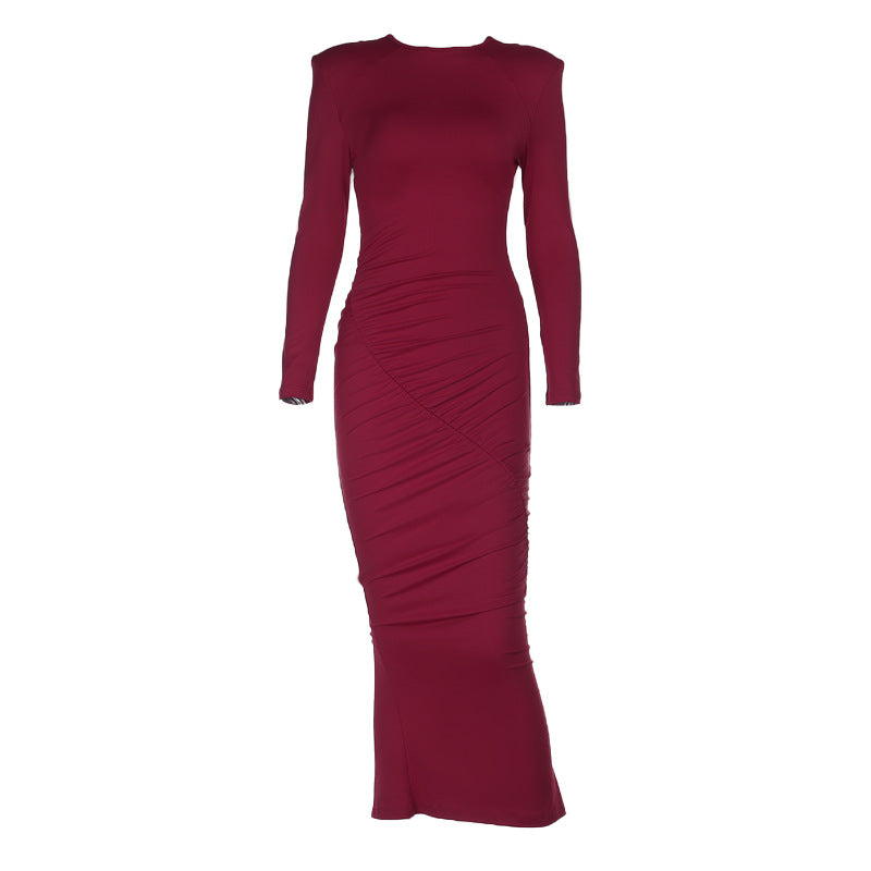 Damen Langarm-Raffkleid mit elegantem Schnitt und figurformenden Details EB