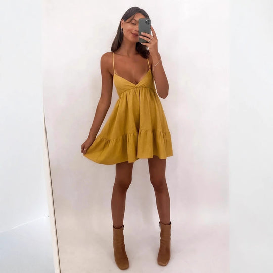 Damen Luftiges Sommerkleid mit Volant und Trägern R&B