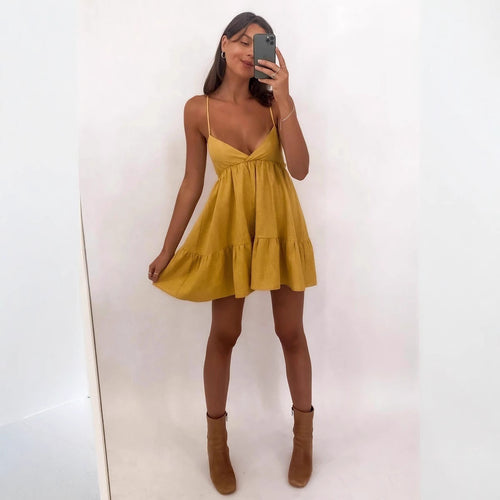 Damen Luftiges Sommerkleid mit Volant und Trägern R&B