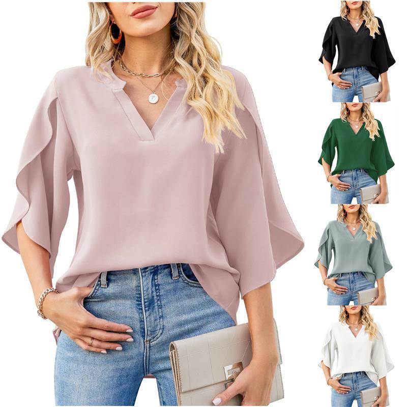 Damen Blusenshirt mit weiten Ärmeln und V-Ausschnitt R&B