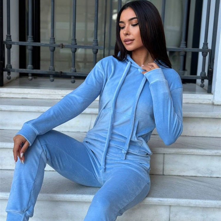 Damen lässiges Fleece-Jogginganzug-Set mit Kapuze und elastischem Bund R&B