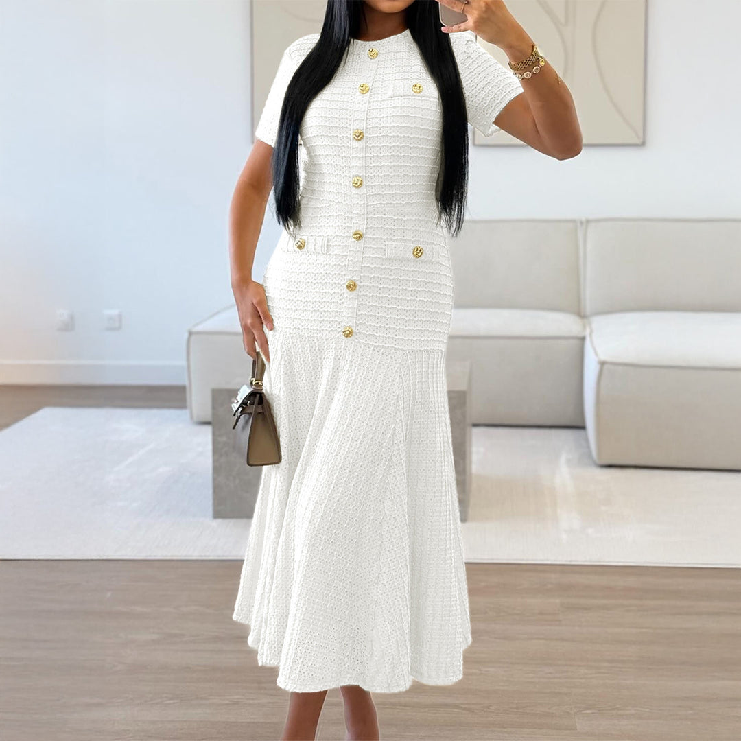 Damen Maxikleid mit eleganten Knopfdetails und strukturiertem Stoff R&B
