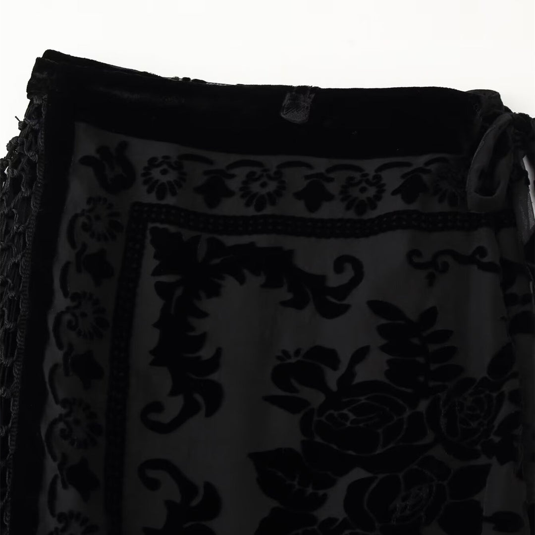 Damen Wickelrock mit eleganter Fransenverzierung und floralem Muster R&B