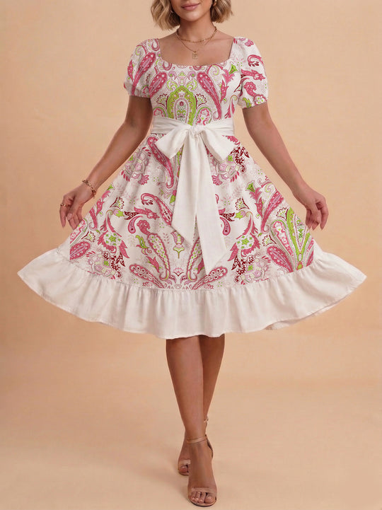 Damen elegantes Maxikleid mit floralem Design und Taillengürtel R&B