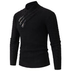Herren Strickpullover mit asymmetrischem Kragen und dekorativem Zipper R&B