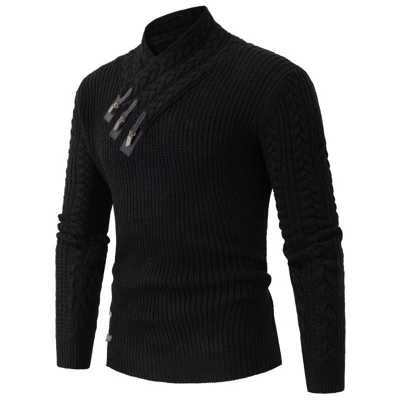 Herren Strickpullover mit asymmetrischem Kragen und dekorativem Zipper R&B