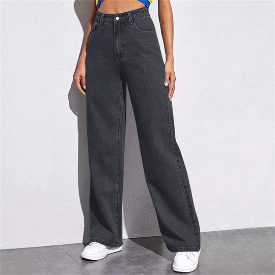 Damen Weite High-Waist Jeans im lässigen Schnitt mit eleganten Details R&B