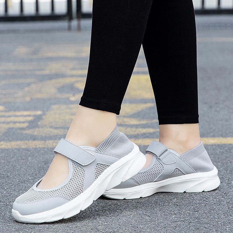 Damen nan Komfort-Riemchen-Sneaker mit Klettverschluss nahtlosem Strickschaft und dämpfender Leichtsohle R&B