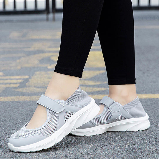 Damen nan Komfort-Riemchen-Sneaker mit Klettverschluss nahtlosem Strickschaft und dämpfender Leichtsohle R&B