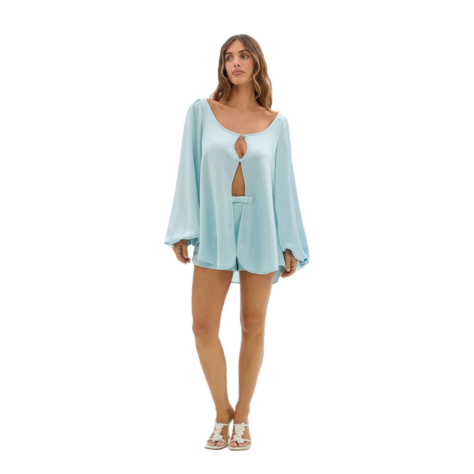 Damen Oversize Bluse mit Cut-Out und kurzen Shorts R&B
