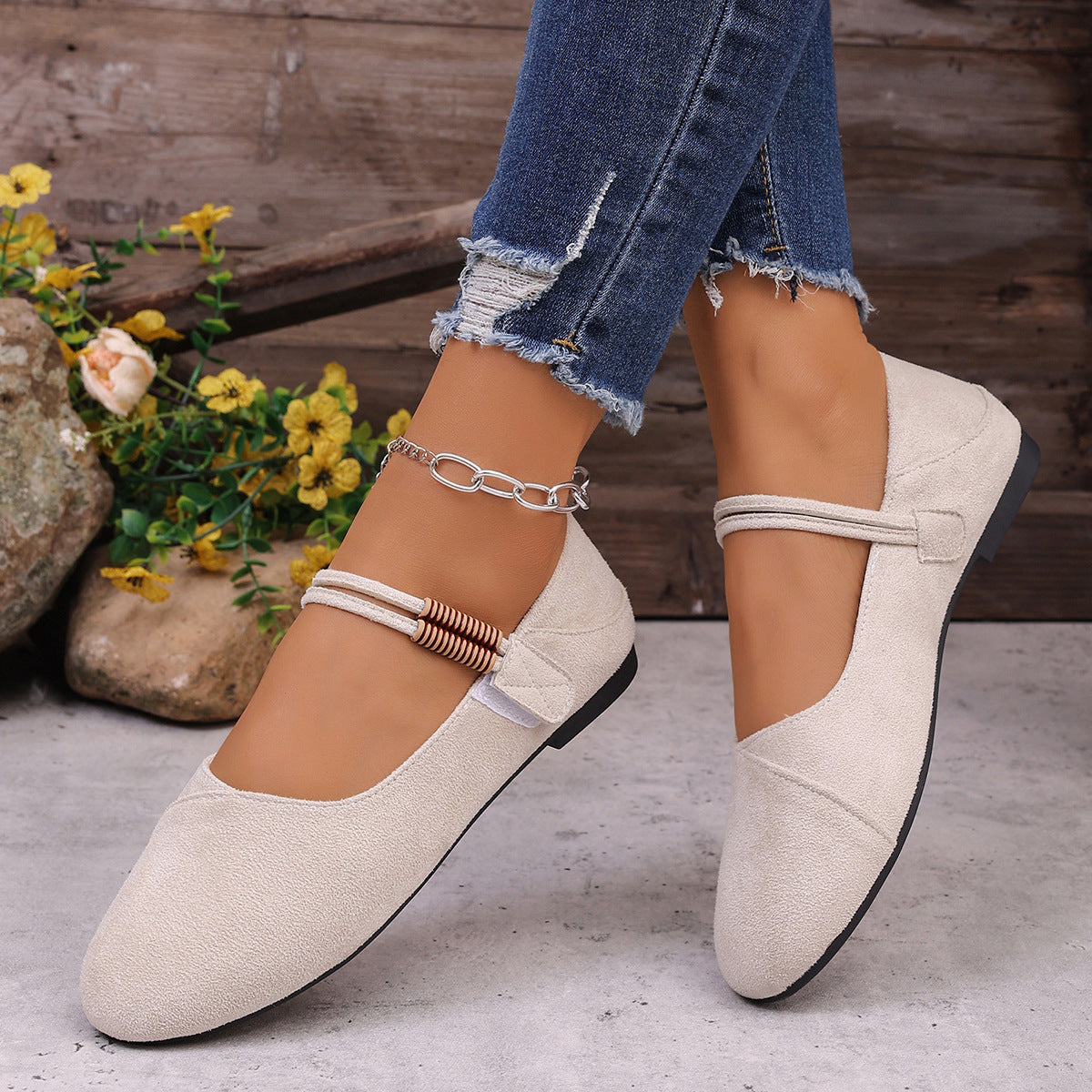 Damen Ballerinas mit verstellbarem Riemen R&B