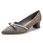Damen elegante Pumps mit perlverziertem Riemen und komfortablem Blockabsatz