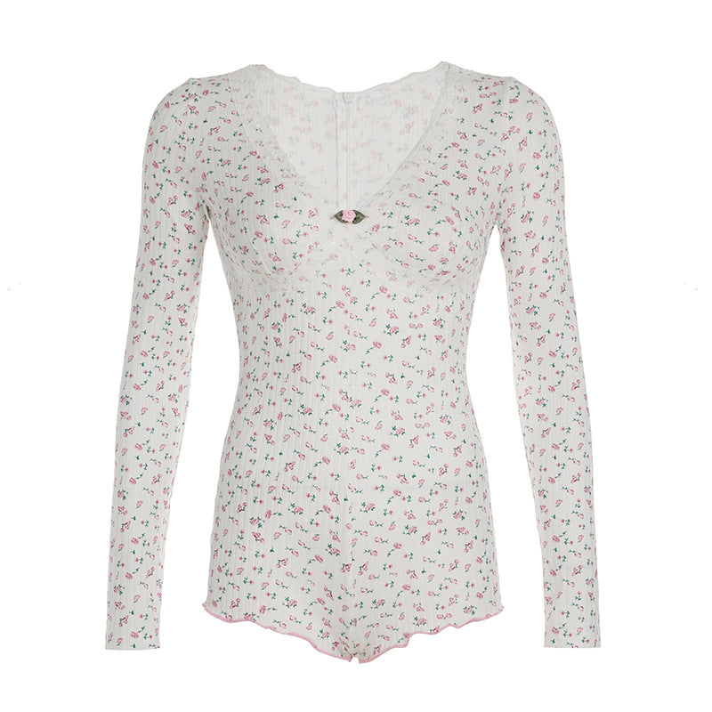 Damen Body mit zarten Spitzenverzierungen und floralem Muster R&B